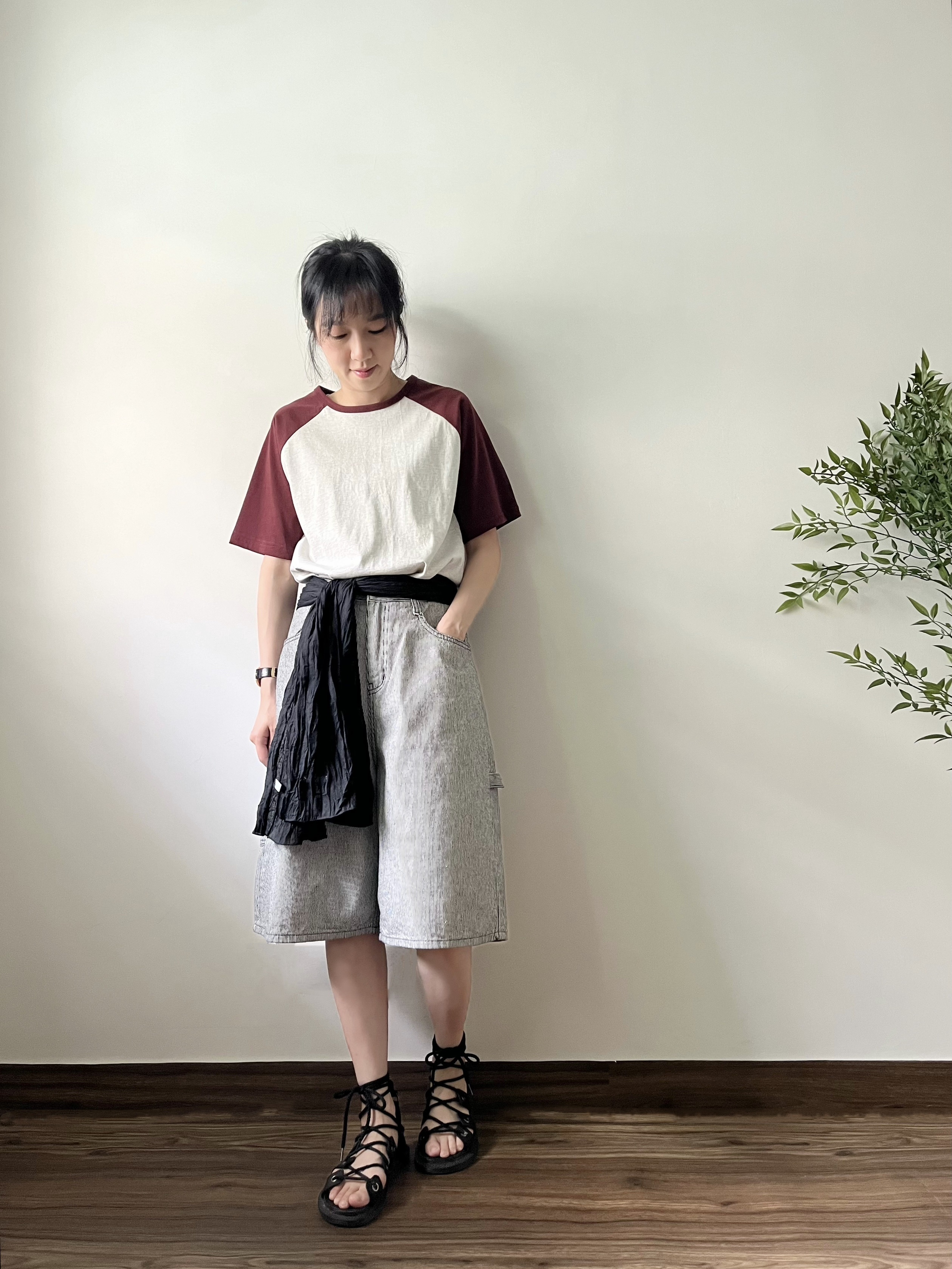 🌿幼條子工業風 短褲