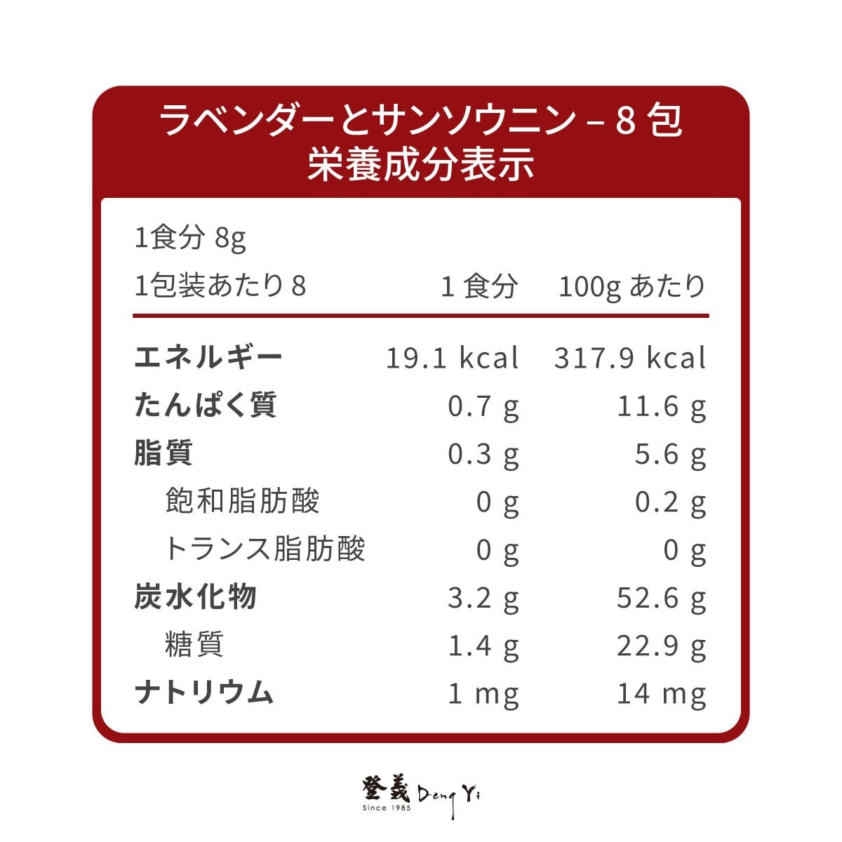 登義養眠茶營養標示