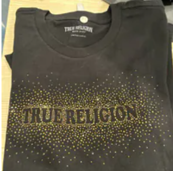 [S] TRUE RELIGION JET BLACK CRYSTAL LOGO SS CREW TEE, 208468-JET BLACK (STR138)