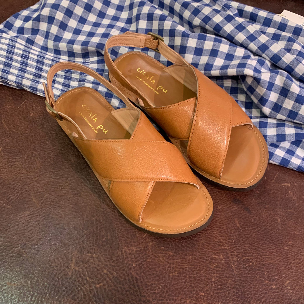 7902 義大利植鞣交叉涼鞋 棕咖