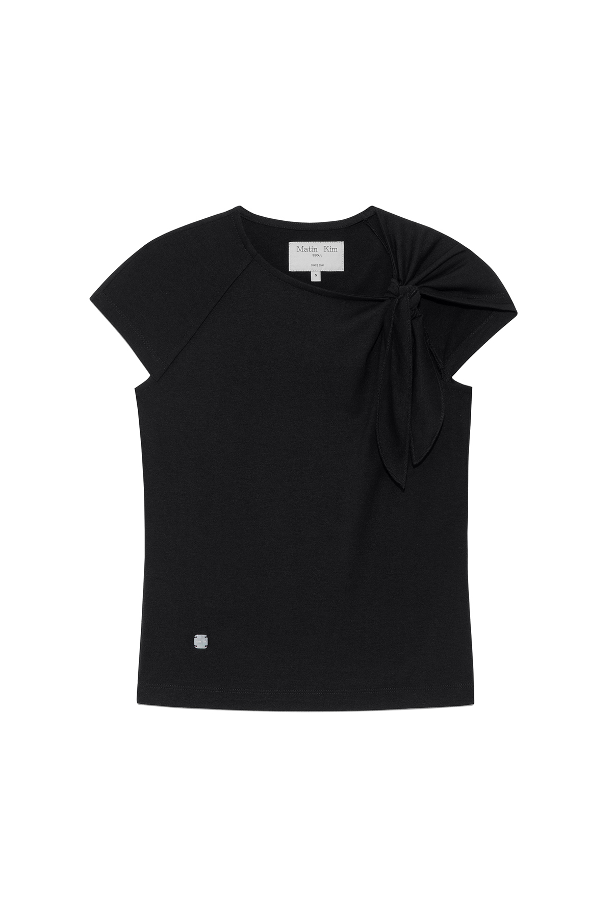 不對稱綁結抓皺上衣 黑色