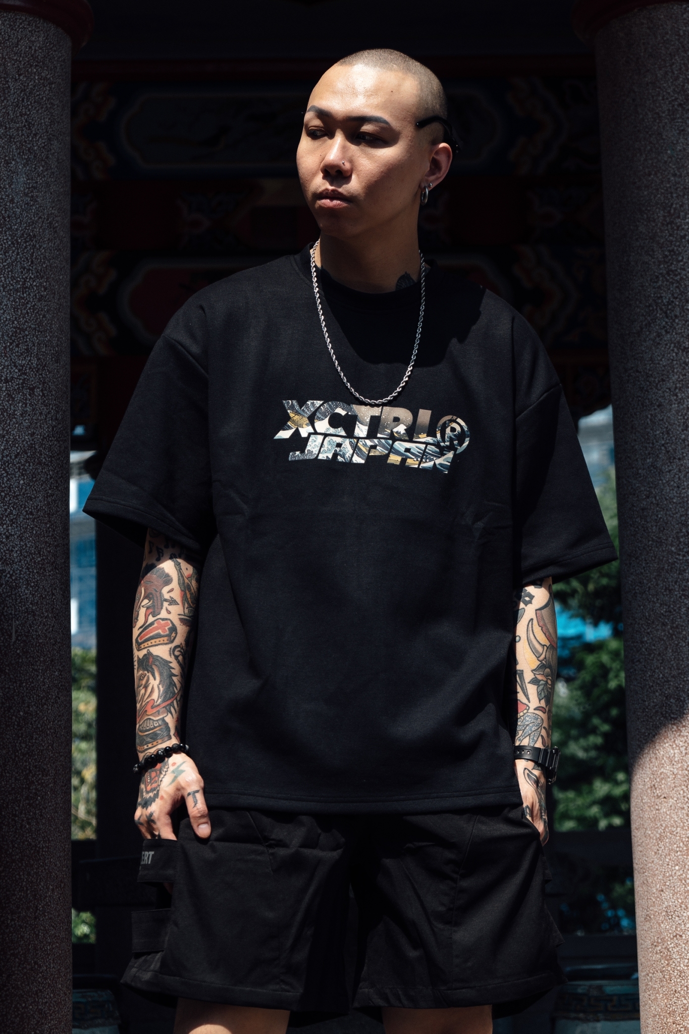 XCTRL 沖浪裏溫感寬版短T-黑