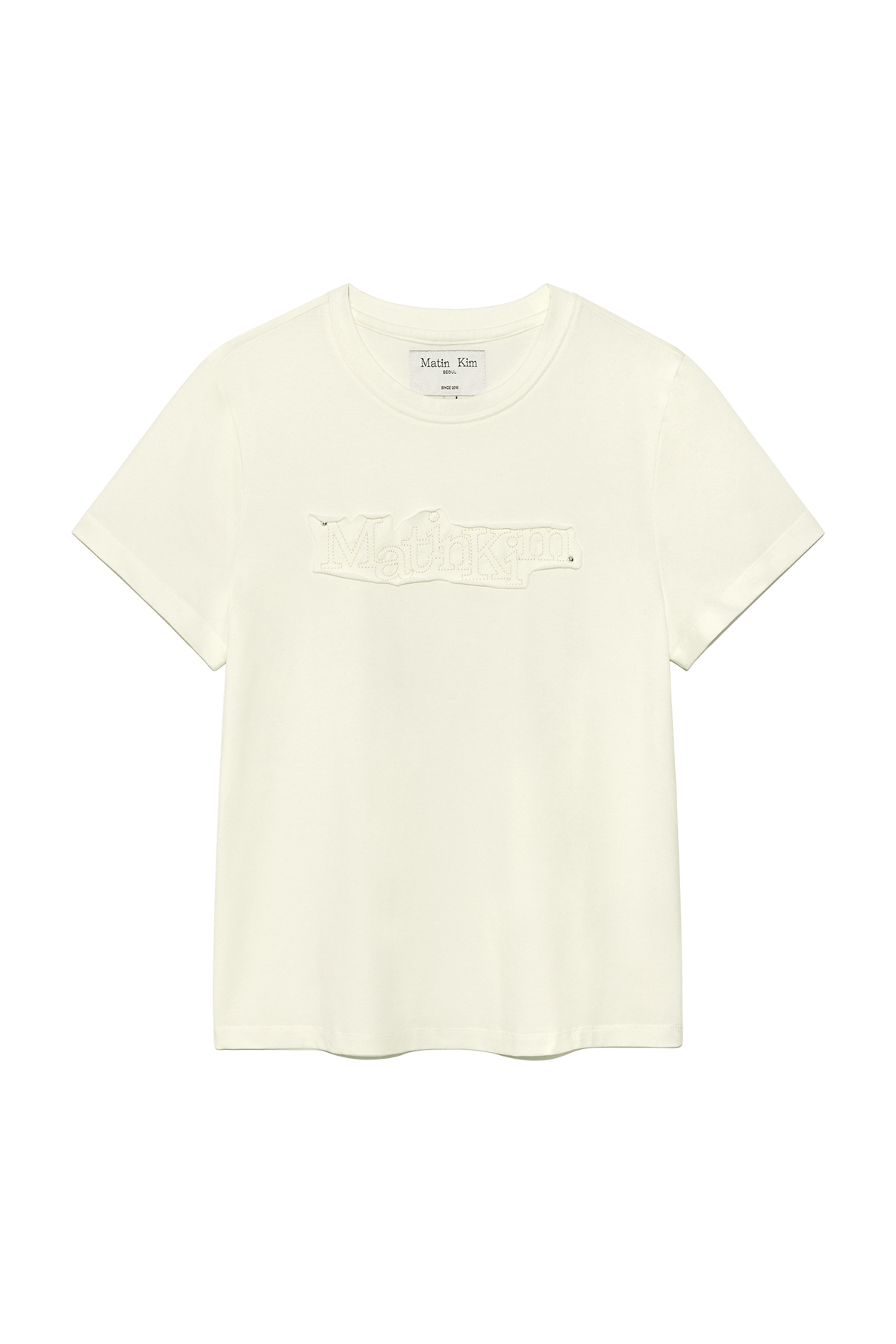 拼接LOGO布貼上衣 奶油