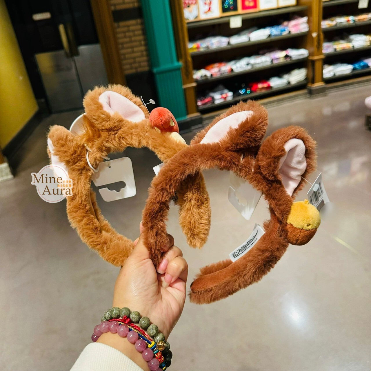 奇奇蒂蒂 Chip 'n Dale 立體耳朵造型 絨毛 髮圈 髮箍 -上海迪士尼樂園