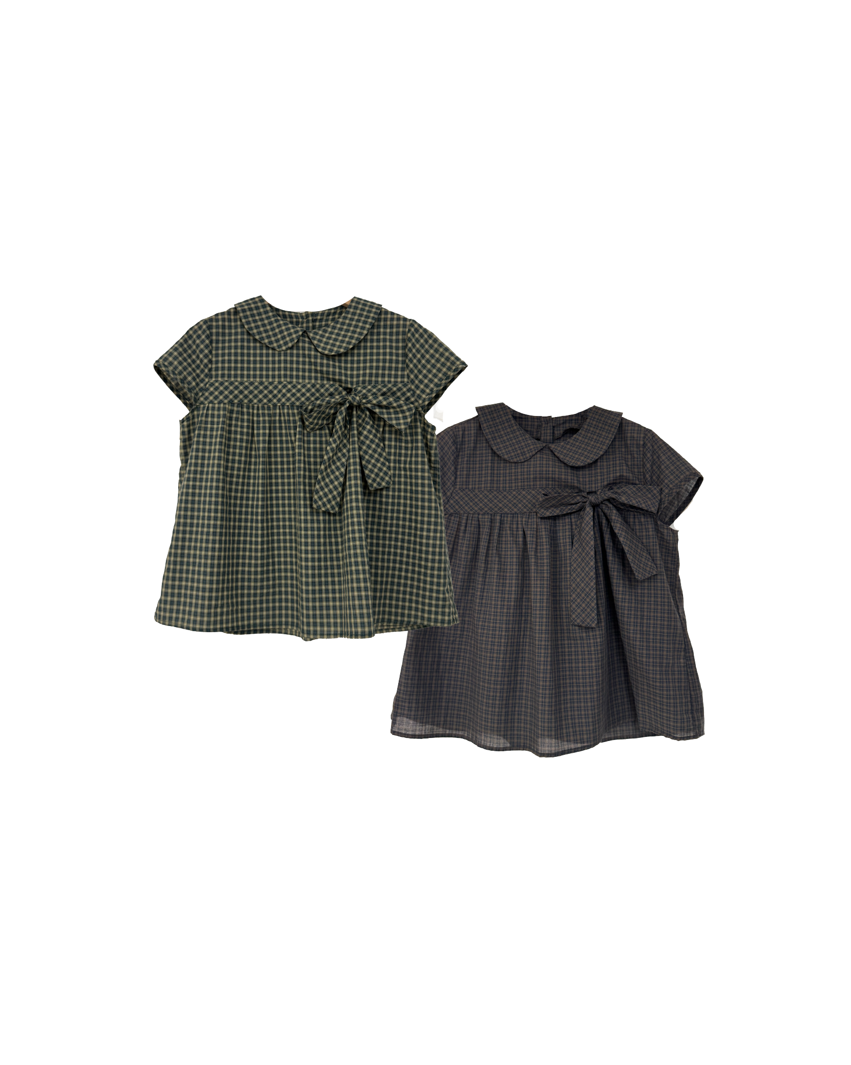 娃領蝴蝶細格紋恤衫