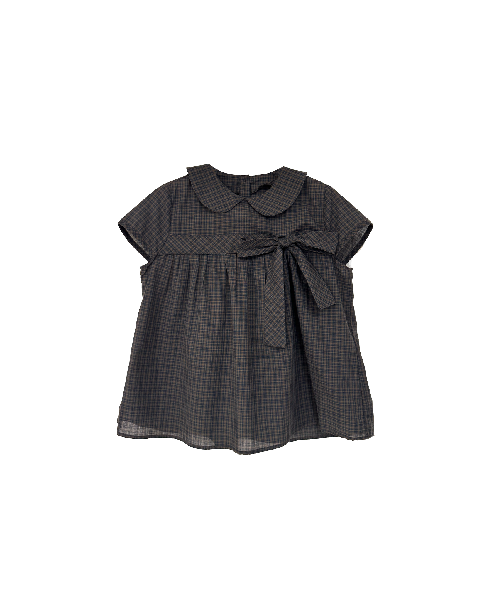 娃領蝴蝶細格紋恤衫