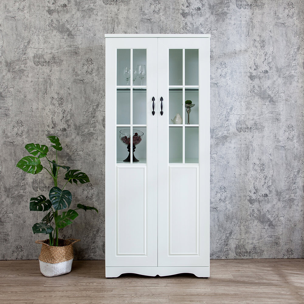 南亞塑鋼-鄉村歐風2.7尺二開門格子窗展示櫃/書櫃/收納置物櫃