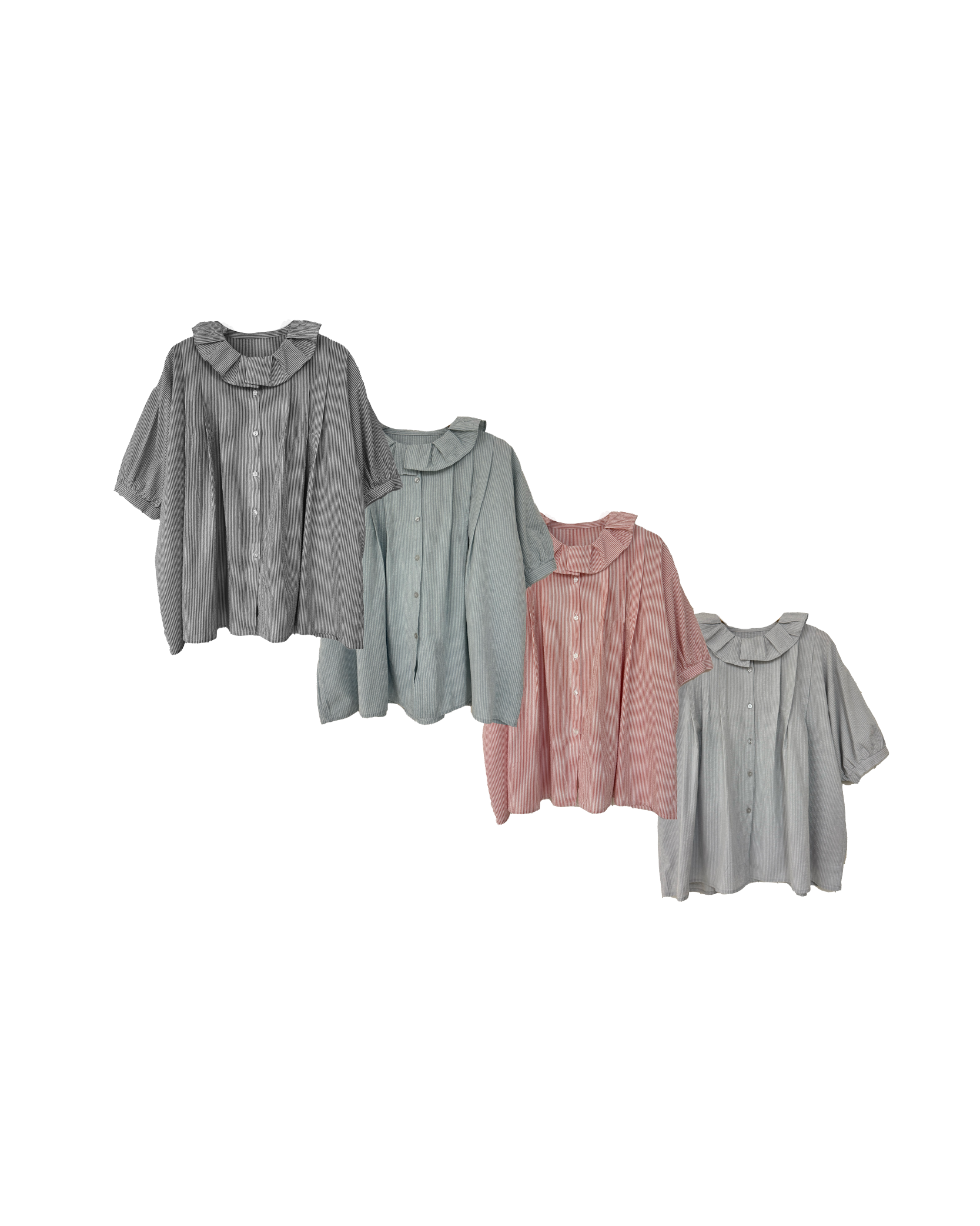 荷葉領條紋開胸恤