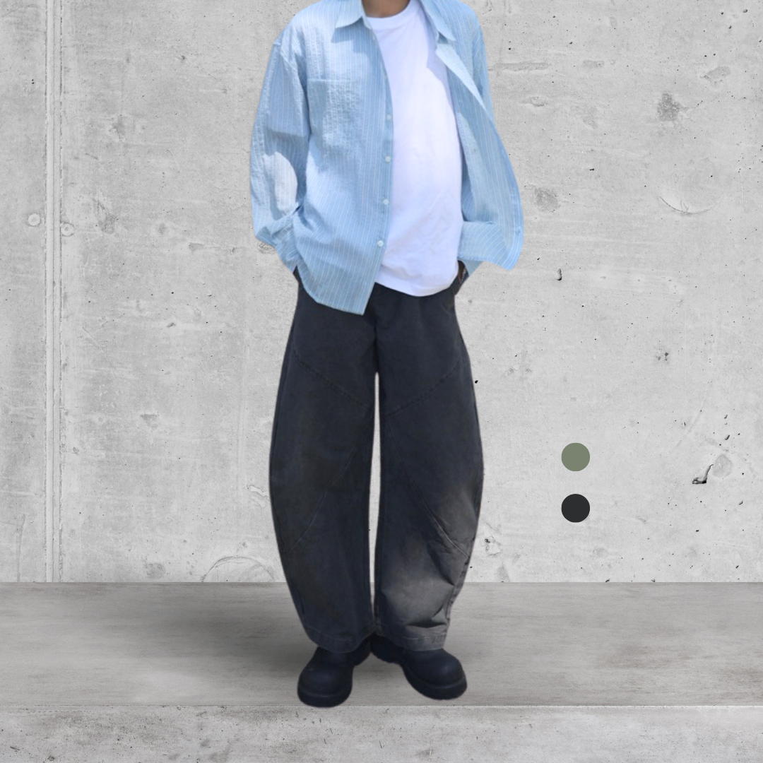 （現貨）WP063 美式 復古立體 對角 車縫線 拼接剪裁 彎刀褲