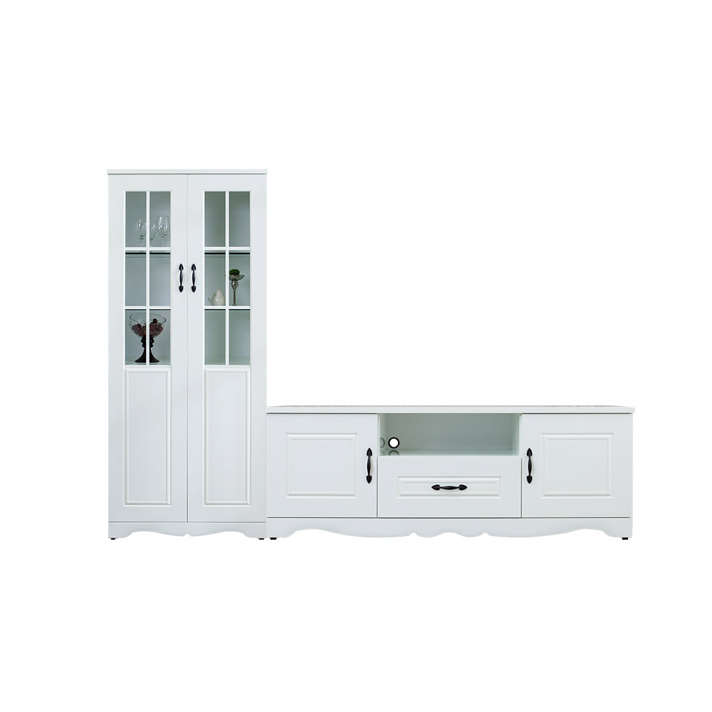 南亞塑鋼-鄉村歐風7.7尺格子窗L型電視櫃組合(2.7尺展示櫃+5尺電視長櫃)