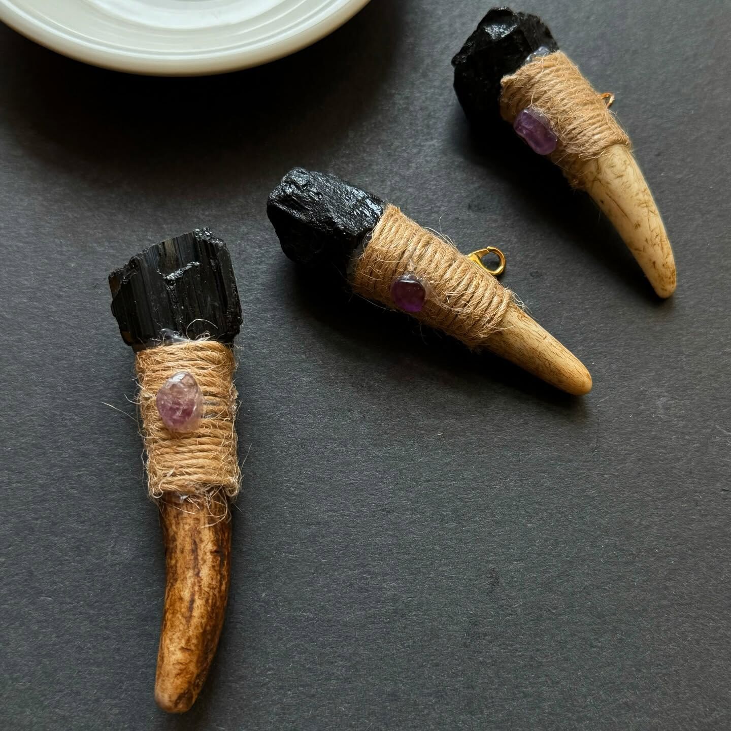 [原石] 黑碧璽+鹿角 項鍊吊墜