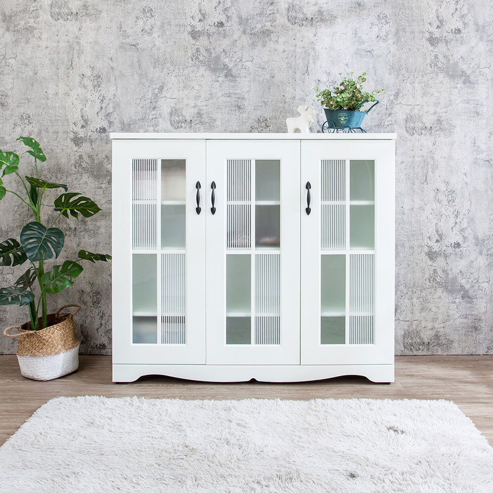 南亞塑鋼-鄉村歐風4.1尺三開門格子窗鞋櫃