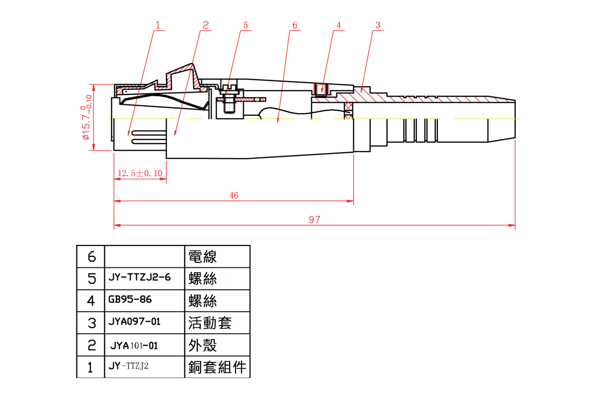 3P佳能母-6.3單音座,尺寸規格