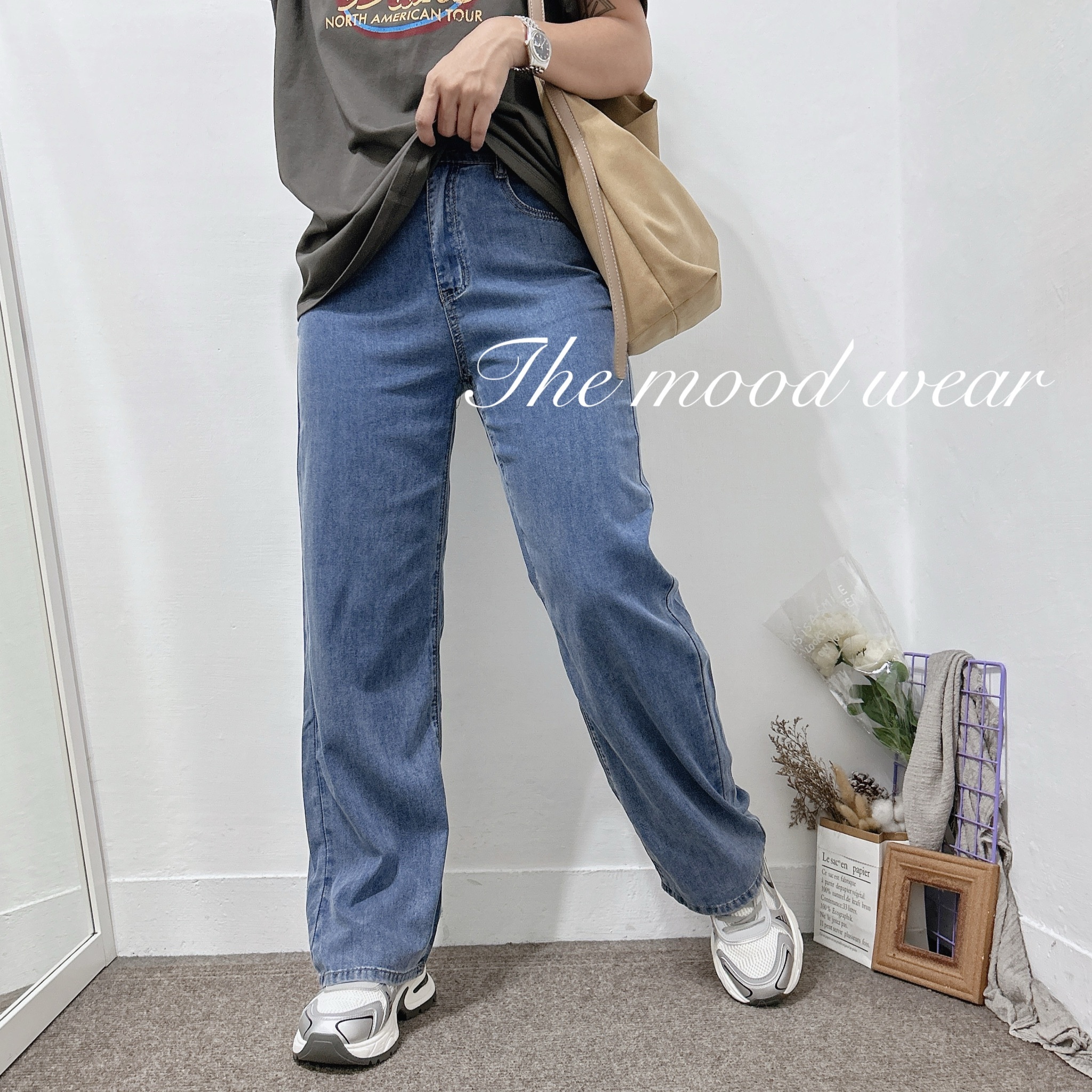 S-2XL不悶熱天絲長腿寬褲   藍色褲