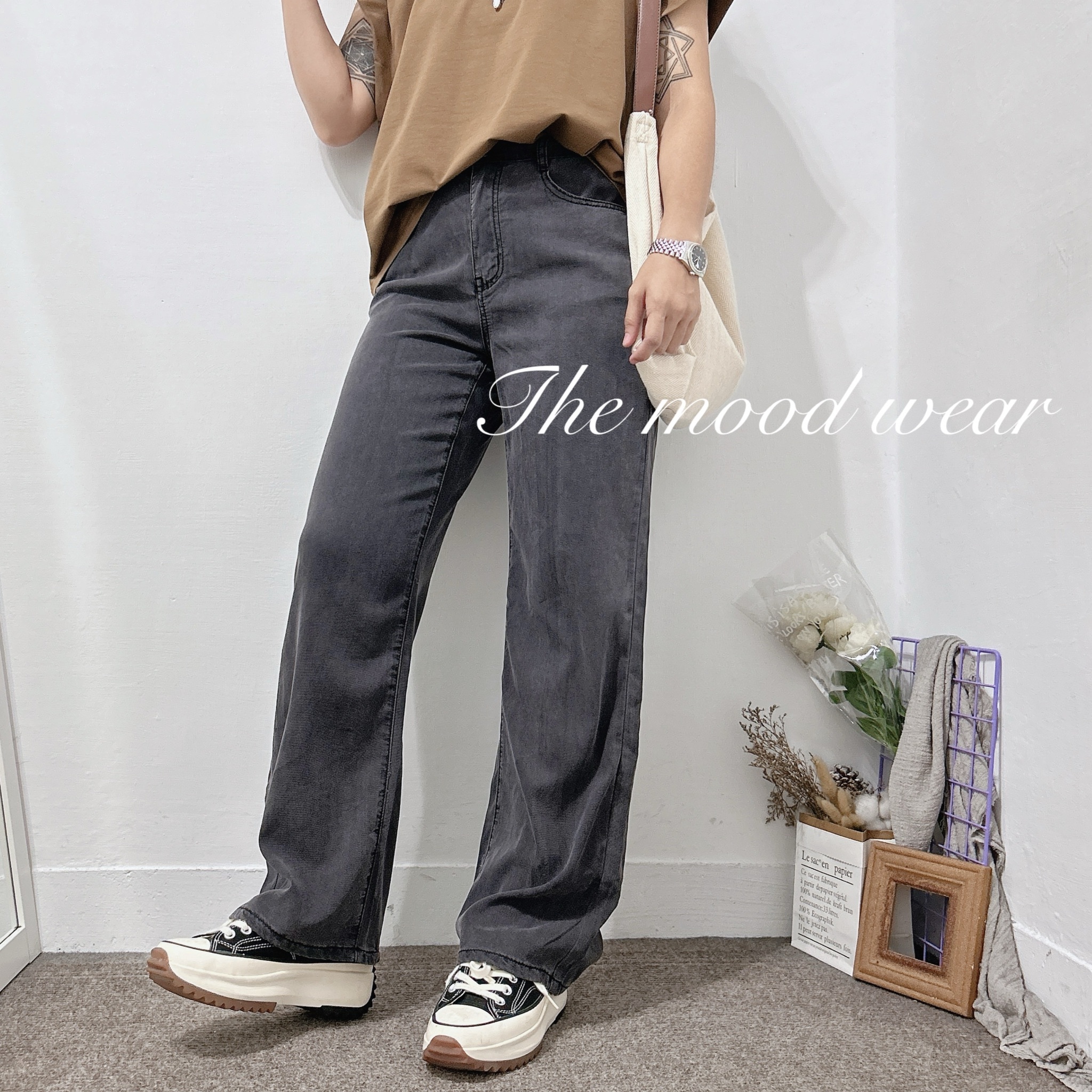 S-2XL不悶熱天絲長腿寬褲   黑褲