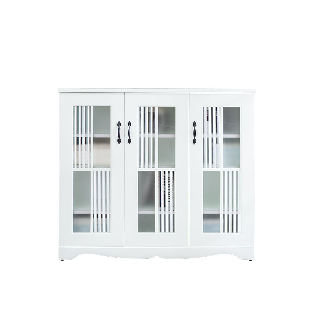 南亞塑鋼-鄉村歐風4.1尺三開門格子窗收納櫃/展示書櫃/置物矮櫃