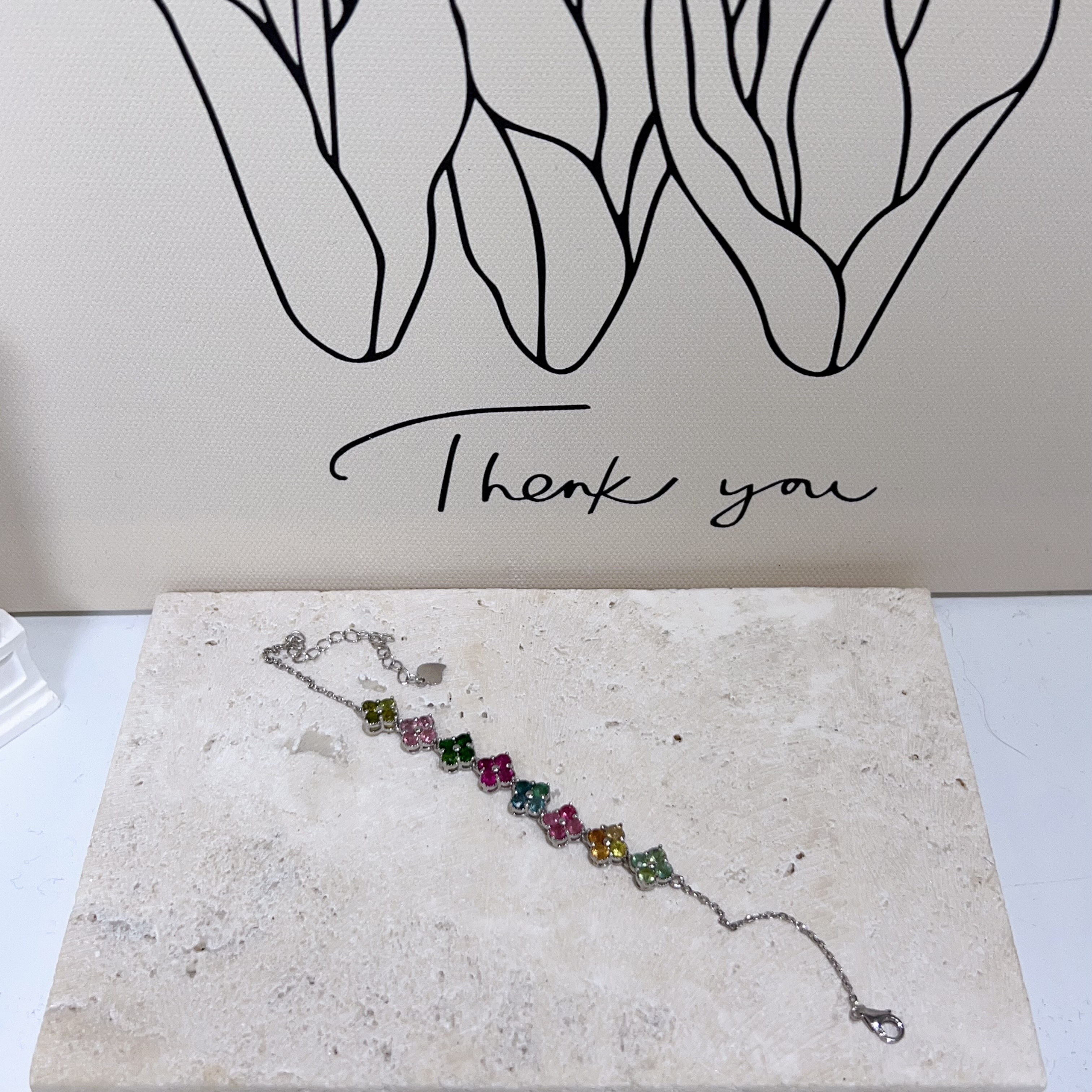 E864 碧璽花花純銀手鍊（21cm）