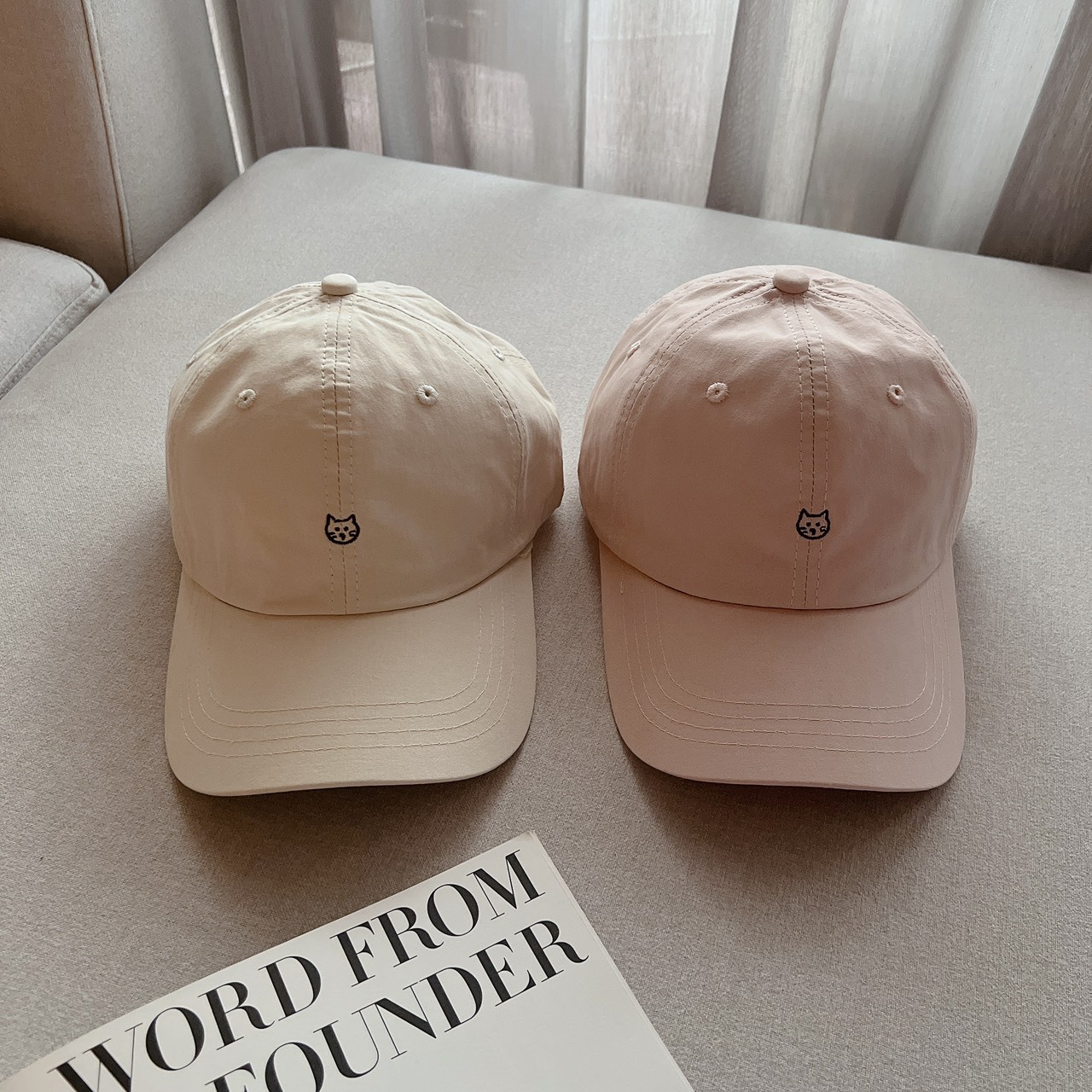 小貓臉刺繡老帽/三色