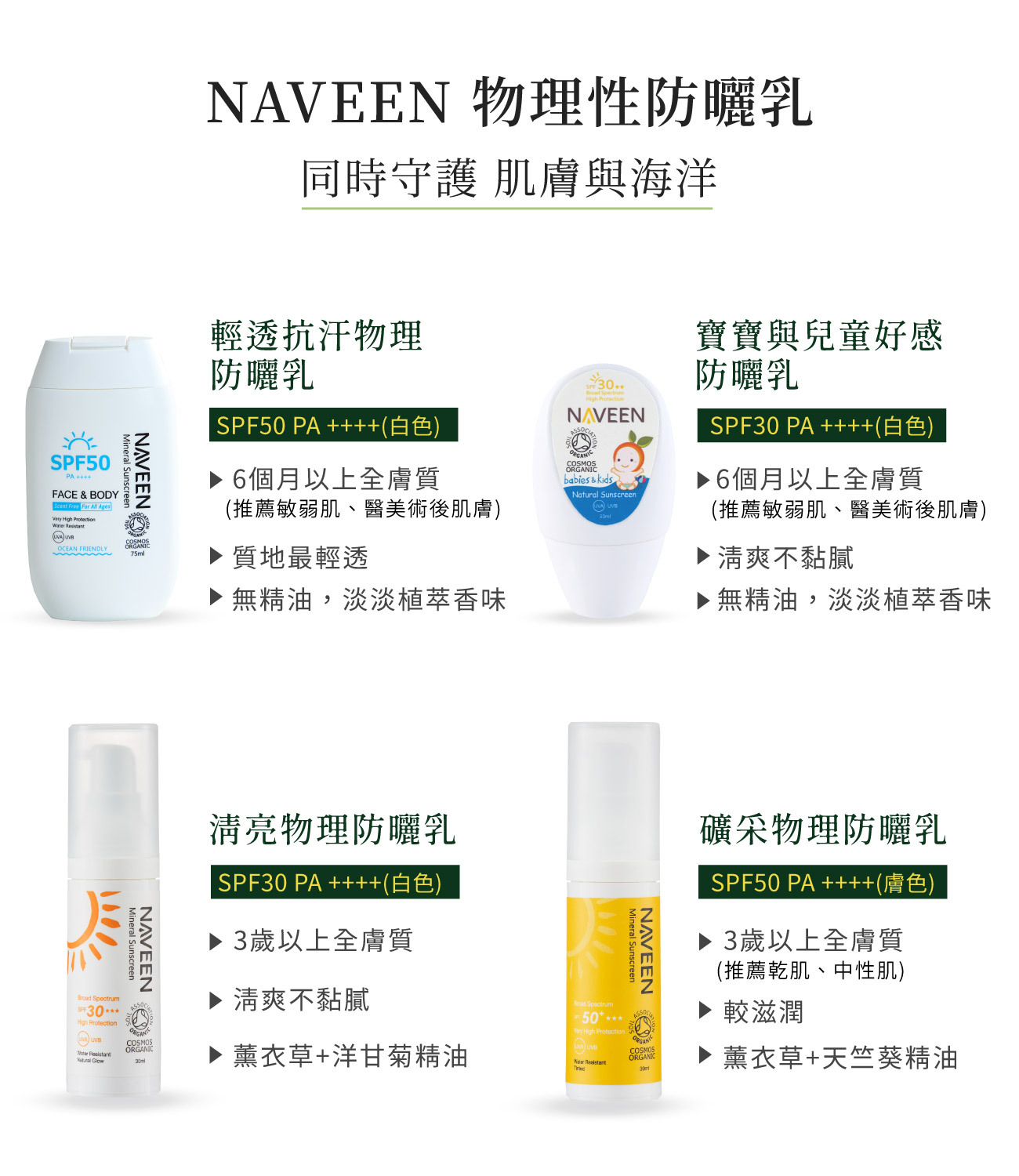 NAVEEN物理防曬產品比較