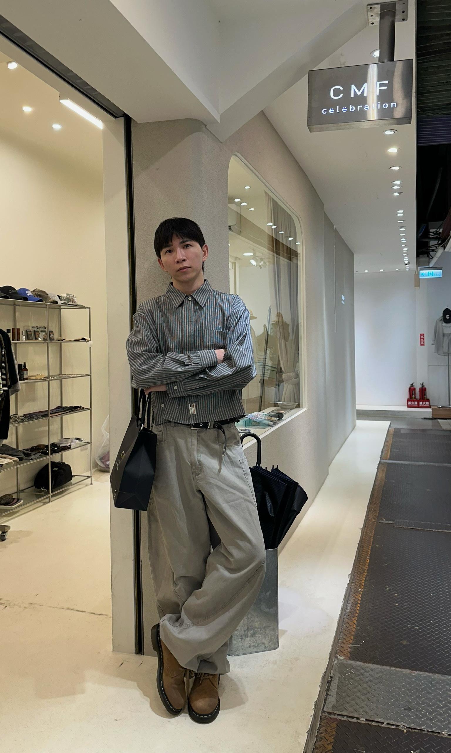 直紋短版麻料襯衫🖤