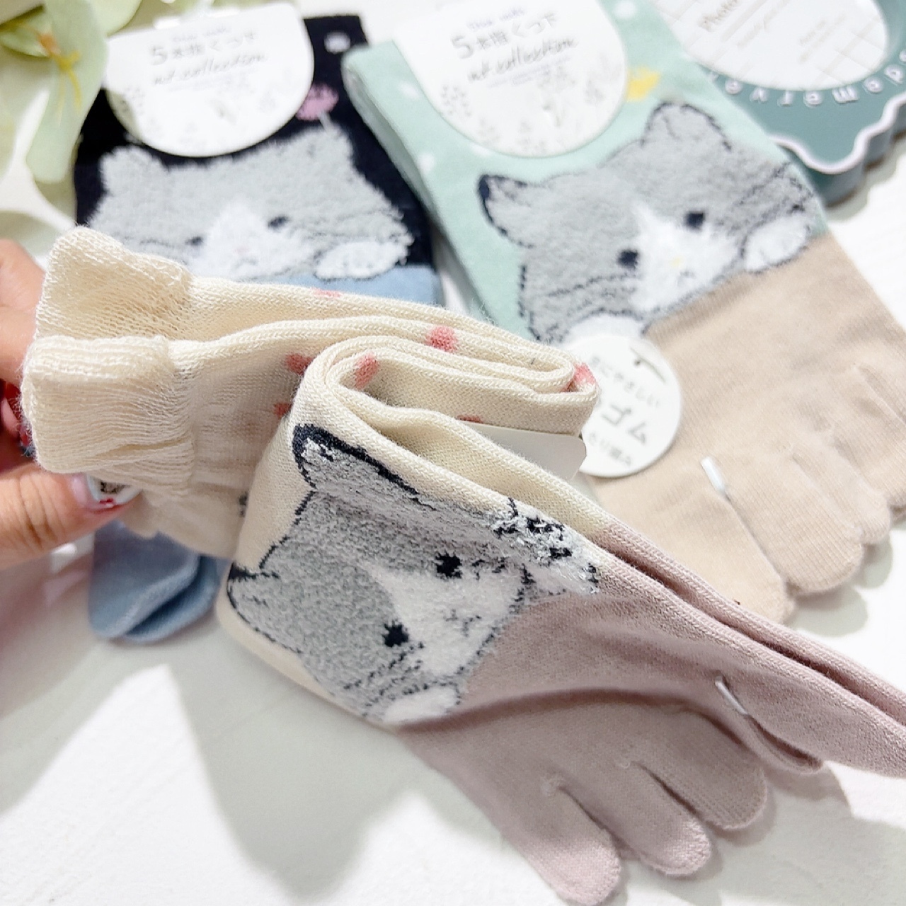 動物圖案五指短襪