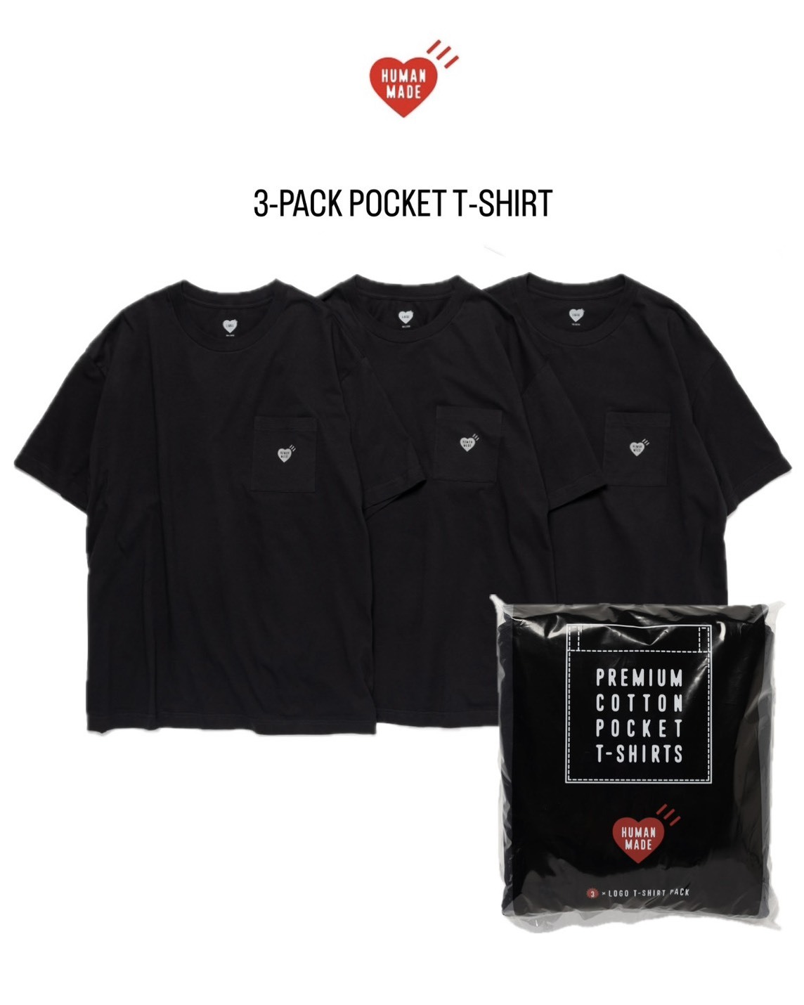 Human Made 3-PACK T-SHIRT SET 口袋短T 四色