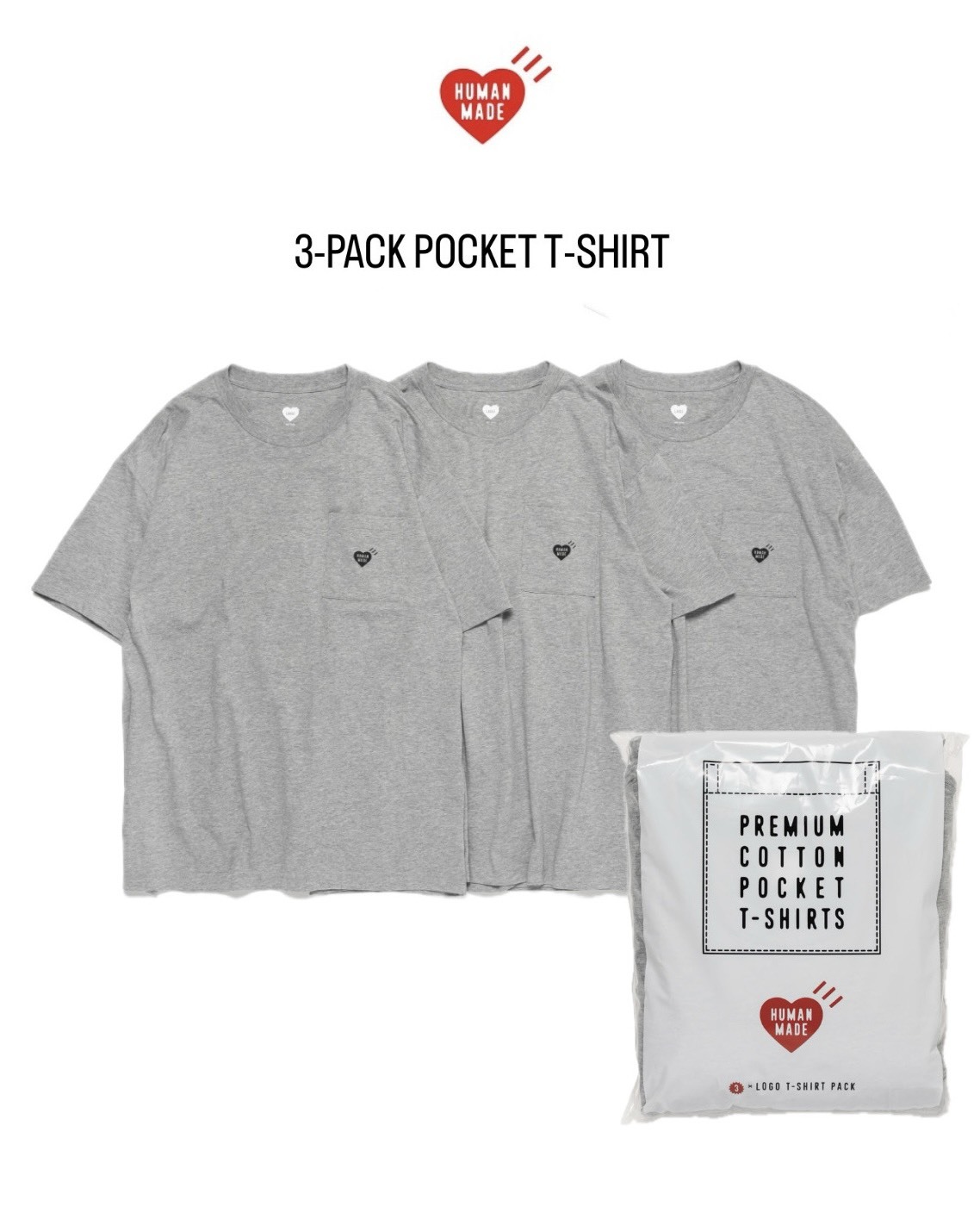 Human Made 3-PACK T-SHIRT SET 口袋短T 四色