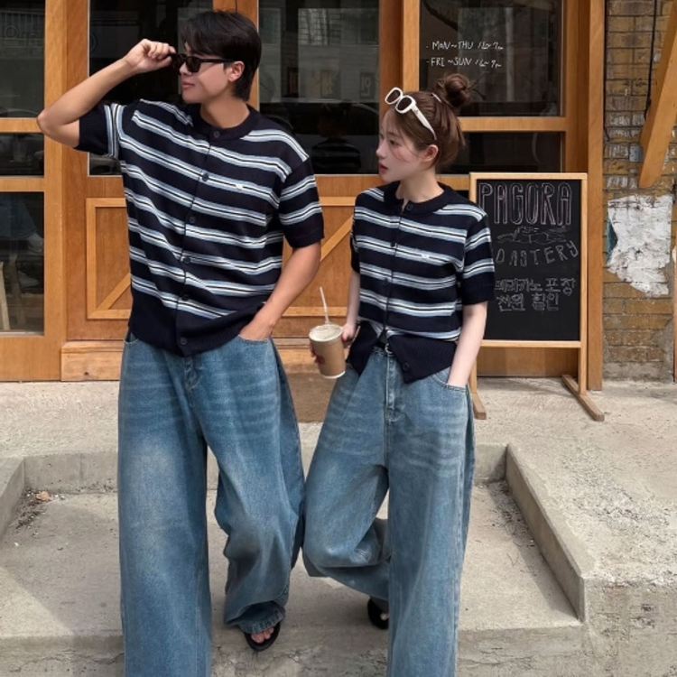 甜美條紋針織情侶裝