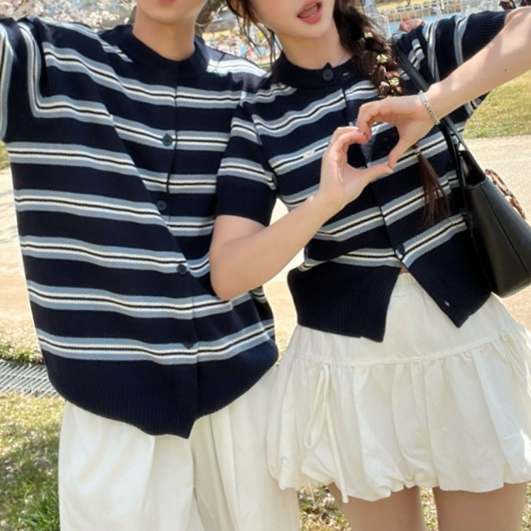 甜美條紋針織情侶裝