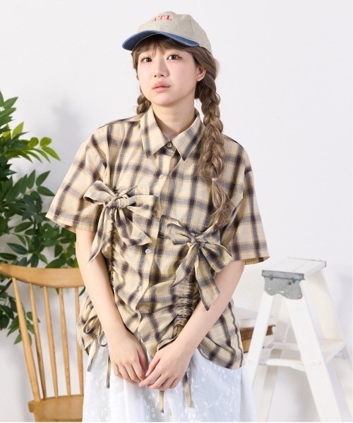 Kutir / Short-sleeved drawstring ribbon shirt