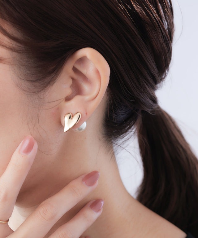 金屬心形後珍珠耳托耳環