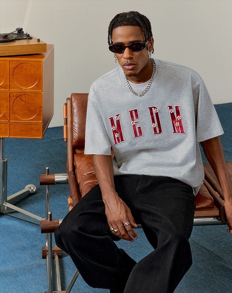 MEDM 絲絨貼布 珍珠 短袖 T