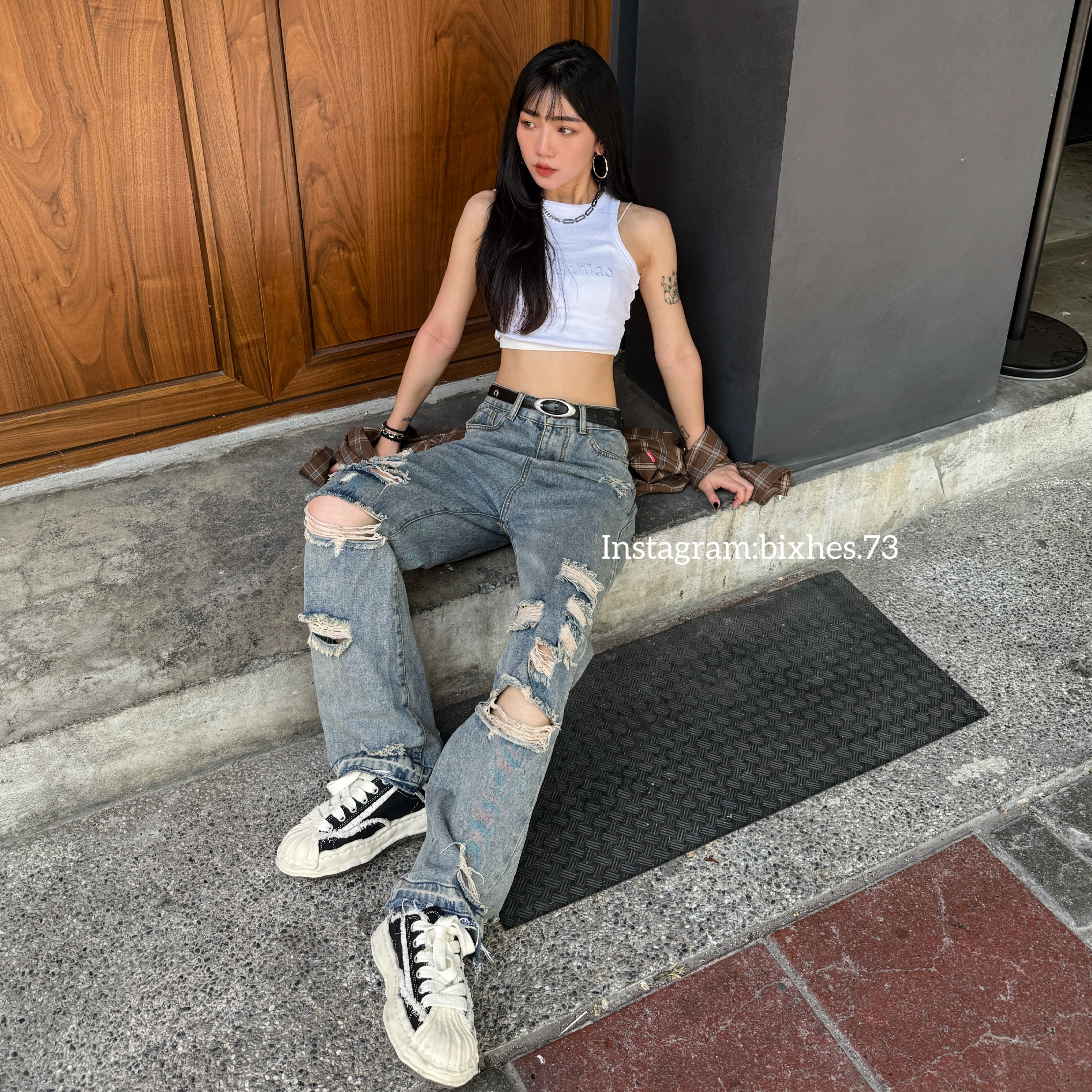 歐美刷舊破洞牛仔褲(E00018)