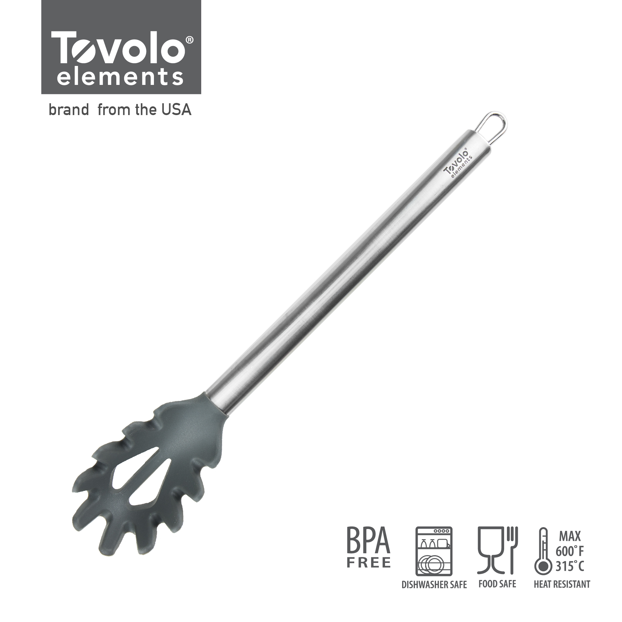 TOVOLO 可掛式不銹鋼手柄矽膠意粉爪