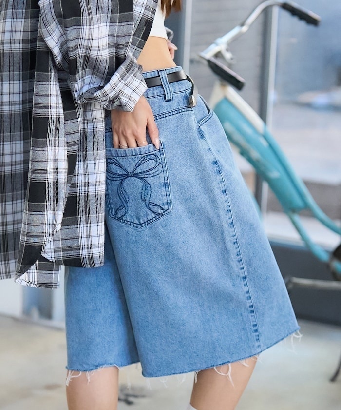 PUBLUX / Limited products denim Pants with ribbon embroidery