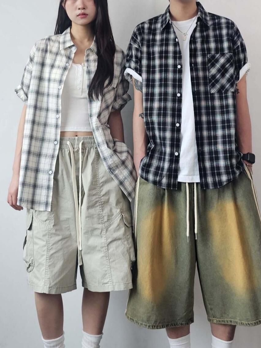 格仔短袖恤衫 F&c-089S