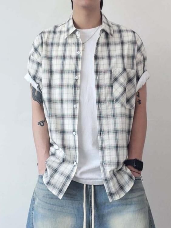 格仔短袖恤衫 F&c-089S