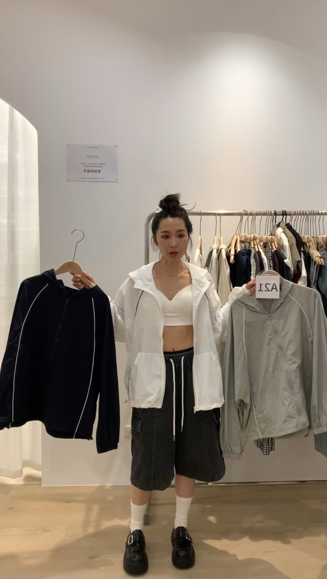 帥氣線條防曬連帽風衣外套 _1116