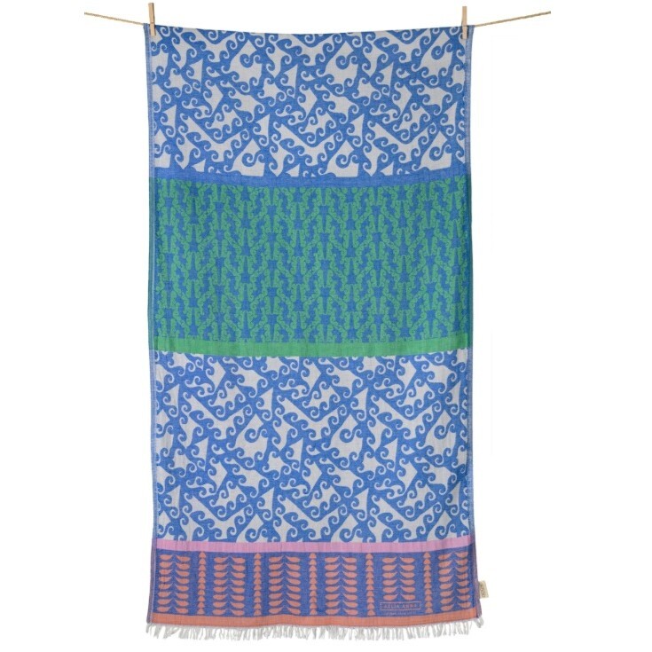 1AA0528-073 AELIA ANNA Beach Towel Posid Coral & P. Blue & Lime #23230 (F-EU-E)