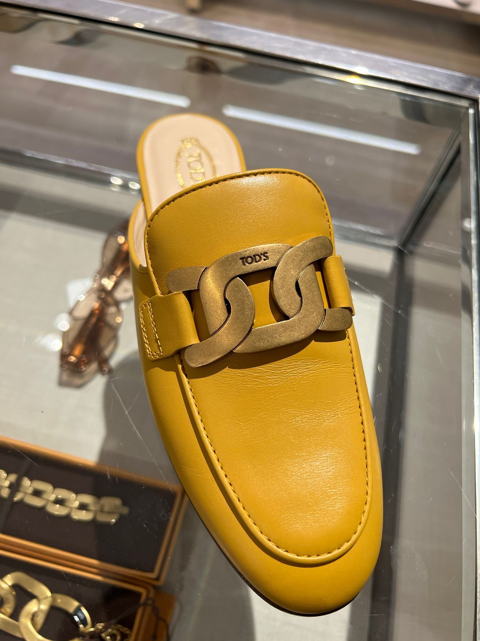 【直播】TODS LL0528585 皮革裸跟鞋 (芥辣黃色)
