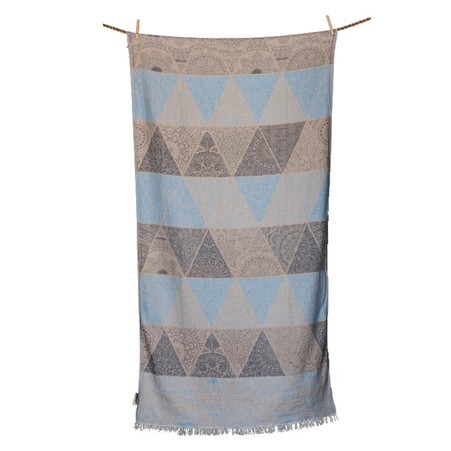 1AA0528-082 AELIA ANNA Beach Towel Elounda Beige & L.Blue & Anthrax #20882 (D-EU-E)