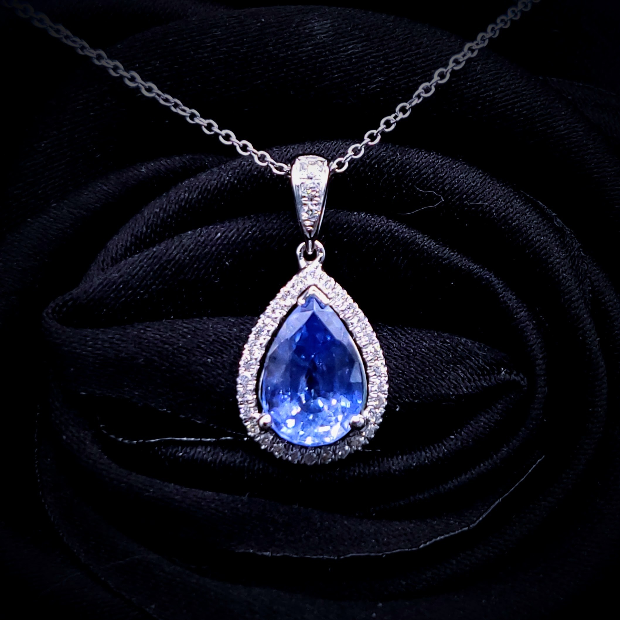 18K White Gold 2.34ct Sapphire and Diamond Pendant