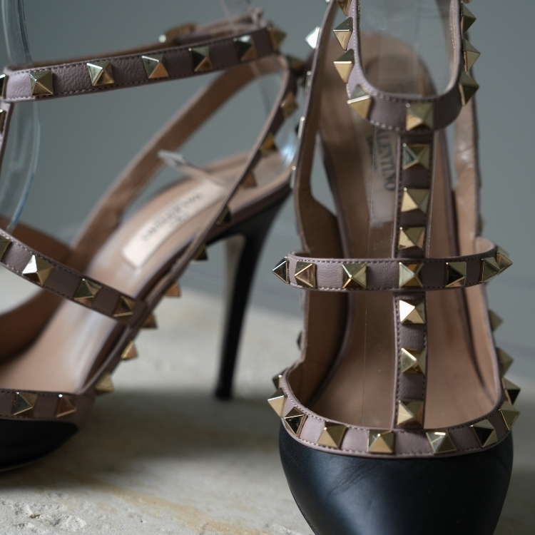 Valentino 黑色三環鉚釘高跟鞋 36.5號