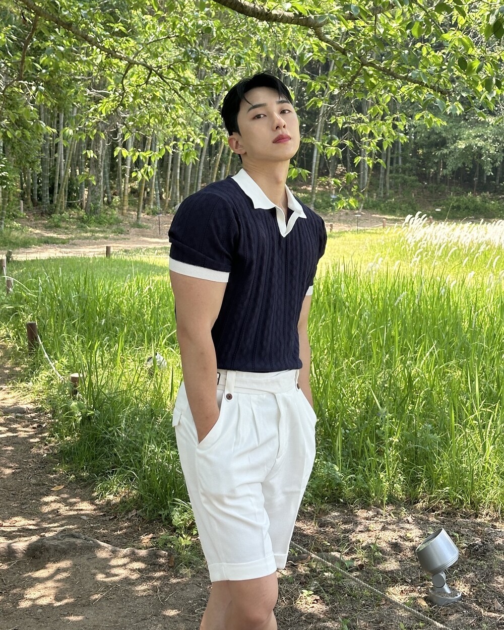 義大利配色冰麻短袖襯衫