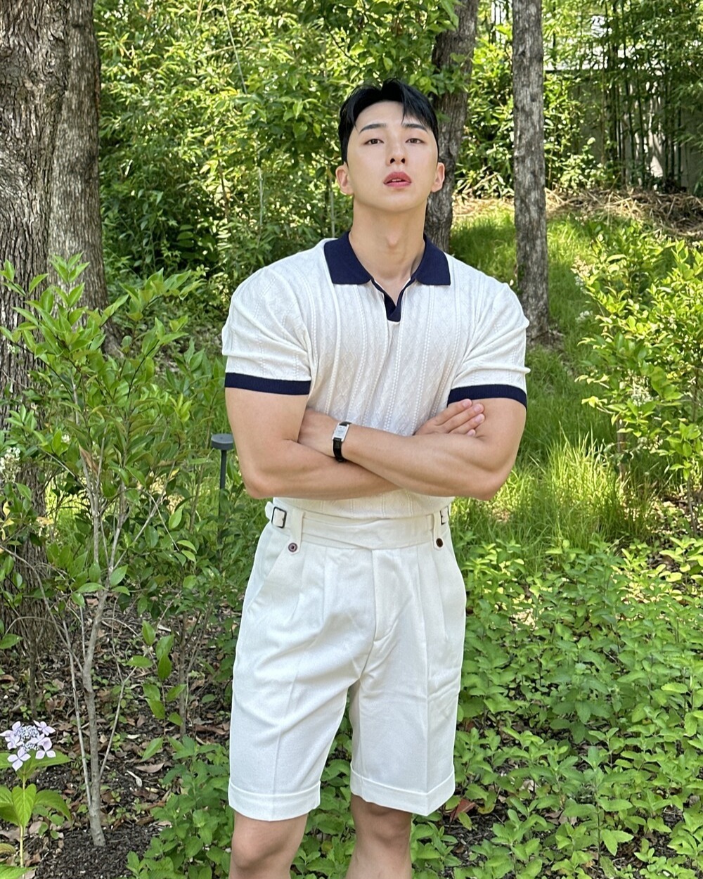 義大利配色冰麻短袖襯衫