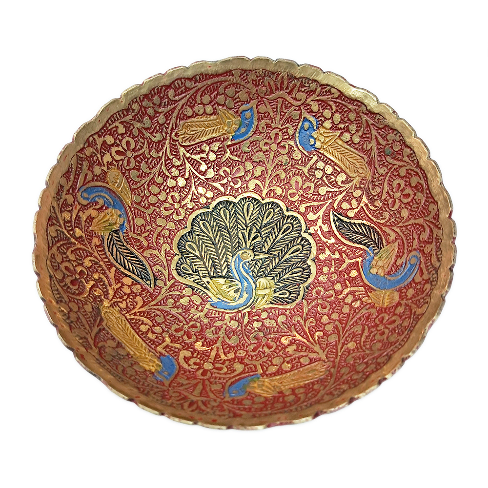 印度彩繪吉祥孔雀小銅盤10公分【十方】140189