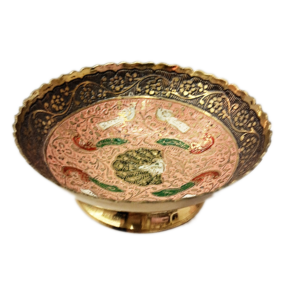印度彩繪吉祥孔雀小銅盤10公分【十方】140190