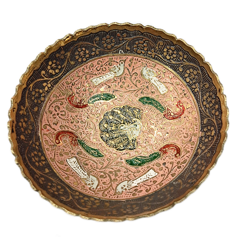 印度彩繪吉祥孔雀小銅盤10公分【十方】140190