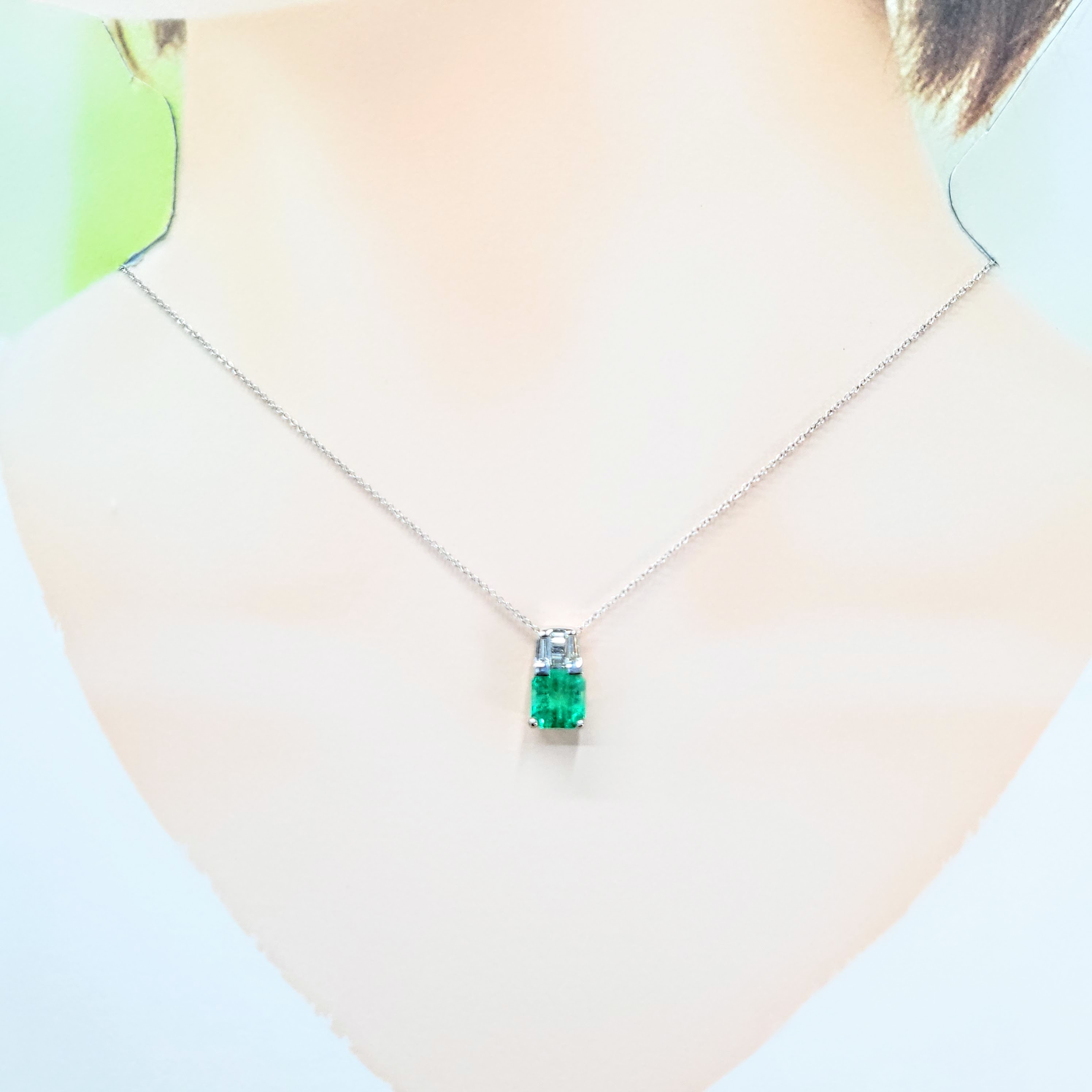 18K White Gold 1.57ct Emerald and Diamond Pendant