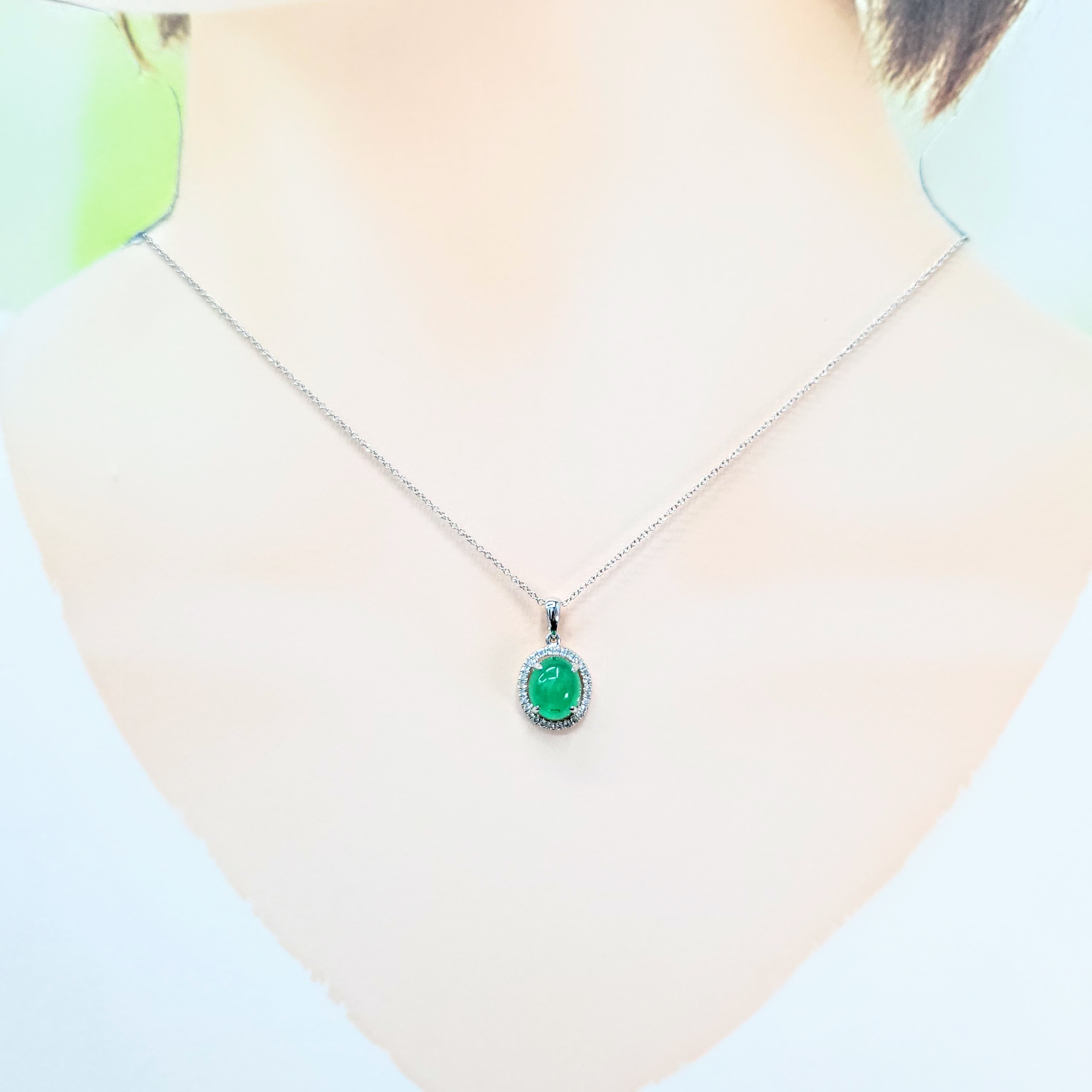 18K White Gold1.89ct Emerald and Diamond Pendant